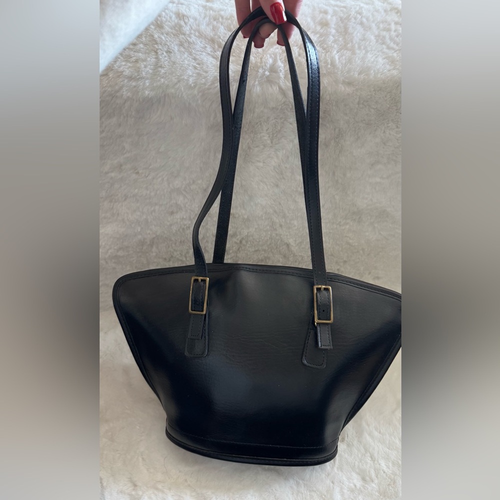 Vintage Black Leather Tote Bag Minimalist Shoulder Bag